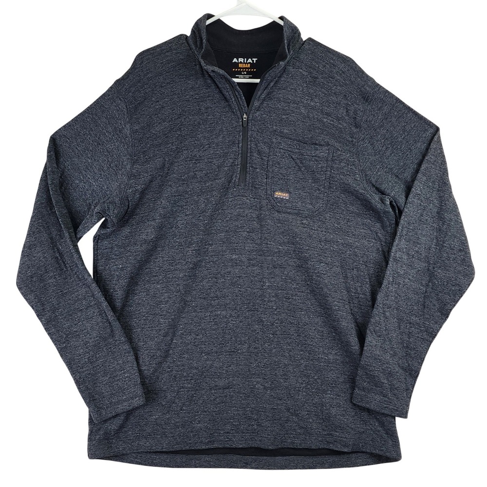 Ariat Rebar Quarter-Zip Pullover Mens L Charcoal Grey Workwear Utility